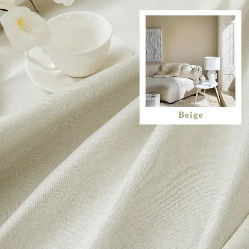 Vista 2 de DUALIFE - Cortinas de lino opacas beige de 54 pulgadas de largo, con pestaña trasera y bolsillo para cortinero, cortinas estrechas para dormitorio