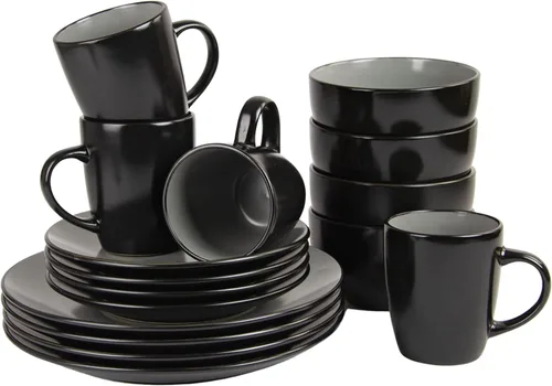 Vista 2 de 10 Strawberry Street Juego de vajilla Coupé de dos tonos de 16 piezas - Negro/Gris