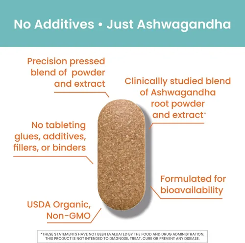 Vista 5 de Suplemento Himalaya Ashwagandha orgánicos para alivio del estrés y Energy Boost, 60 caplets, suministro para 2 meses