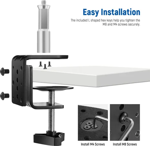 Vista 6 de NEEWER Abrazadera C resistente con columna de montaje para soporte de luz, abrazadera de escritorio de metal ajustable con tornillos de 1/4" 3/8