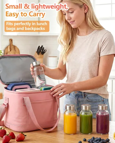 Vista 3 de Zukro Botellas de agua de vidrio de 8 onzas con tapas, botellas reutilizables de jugo transparente con tapa hermética de acero inoxidable