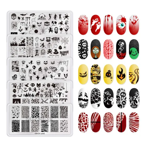 Vista 13 de Juego de placas de estampado de uñas de Navidad, copo de nieve de invierno, muñeco de nieve de Navidad, árbol de Navidad, Papá Noel, 5 piezas