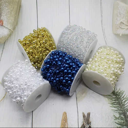 Vista 6 de Guirnalda de Cuentas para Árbol de Navidad de 99 Pies, Hebra de Perlas Artificiales de 3-8mm, Cadena de Cuentas para Manualidades DIY, Bodas