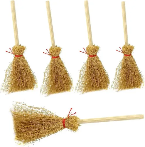 Mini brujas escoba escoba de paja de Halloween para manualidades, decoración de brujas, accesorio de mago para disfraz de Halloween, fiesta de