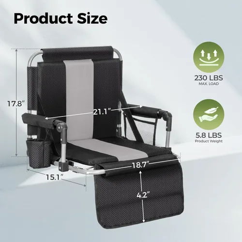 Vista 10 de ALPHA CAMP Asientos de estadio para gradas con reposabrazos, sillas acolchadas gruesas con soporte para espalda, silla de estadio extra ancha