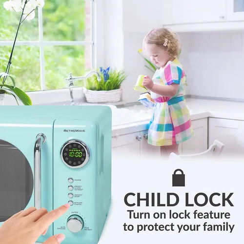 Vista 4 de Nostalgia Horno microondas retro compacto para encimera, 0.7 pies cúbicos, 700 vatios con pantalla digital LED y tostadora ancha retro de 2