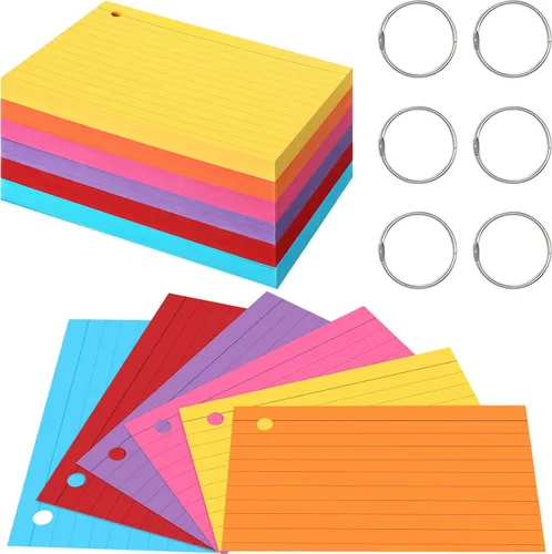 Vista 8 de Epakh 300 Piezas de Tarjetas de Índice Rayadas 180 GSM Tarjetas Gruesas con Anillos para Notas, Perforadas, de Regreso a la Escuela para Estudiar