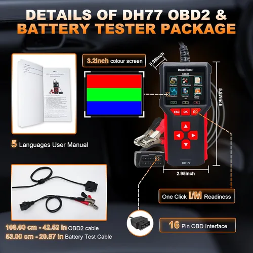 Vista 8 de 3.2 "pantalla grande 5 en 1 OBD2 escáner+probador de batería 5-36V 20-3300CCA >99.8% prueba de precisión OBD2/EOBD herramienta de diagnóstico motor