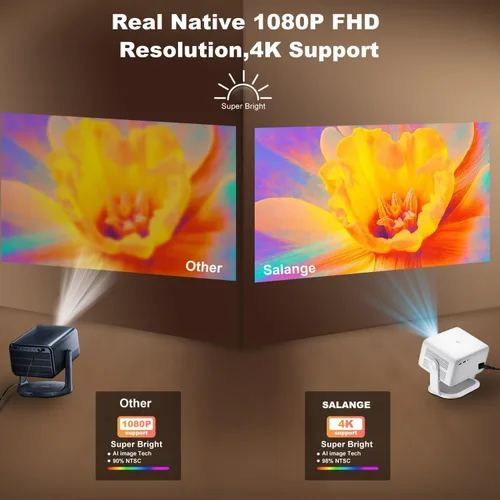 Vista 2 de [800 lúmenes ANSI] Proyector 4K 1080P nativo, enfoque eléctrico/Keystone automático, proyector inteligente con aplicaciones integradas, WiFi
