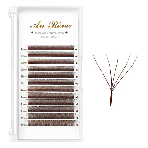 Vista 13 de Extensiones de pestañas en Y de colores, YY, extensiones de pestañas postizas en abanico, extensiones de pestañas marrones, rizo D, 0.003 in