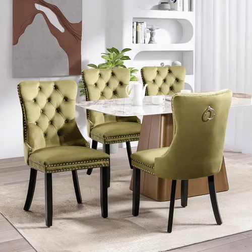 Vista 135 de SoarFlash Juego de 6 sillas de comedor de terciopelo, silla lateral de respaldo alto, silla lateral tapizada moderna de alta gama con capitoné