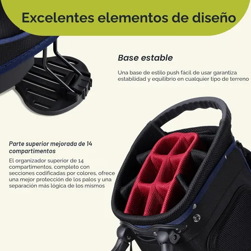 Vista 3 de GoHimal Bolsa de Golf de 14 Vías con Soporte, Bolsas de Golf para Hombre con Soporte, Divisores Superiores Ergonómicos con 10 Bolsillos