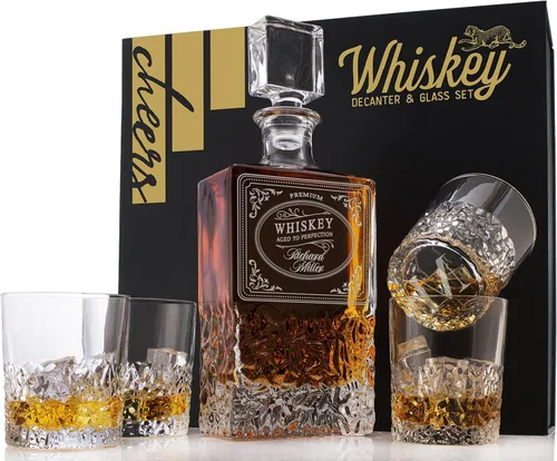 Vista 12 de Juego de decantadores de whisky personalizados de 5 piezas, decantador de licor personalizado de edición limitada, 27 onzas, 27.1 fl oz con 4 piezas