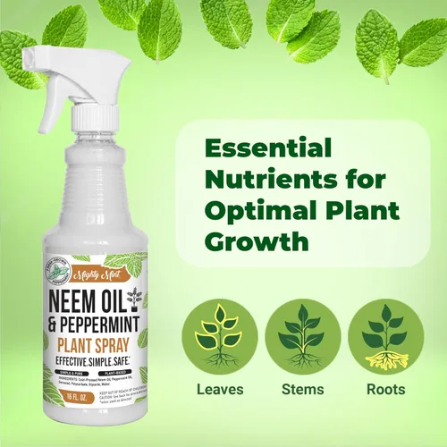Vista 5 de Mighty Mint Spray nutritivo para plantas de aceite de neem y menta, brillo natural de hojas para uso en interiores y exteriores, fórmula a base