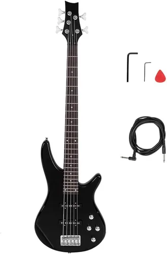 Ktaxon Bajo eléctrico de 5 cuerdas, tamaño completo, kit de bajo estándar, diestro, diapasón de palisandro, con bolsa de concierto, correa, cable y