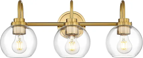 Vista 8 de Luz de Tocador de Baño de 2 Luces, Níquel Cepillado con Pantalla de Vidrio Transparente, Luz de Tocador de Baño de Granja Sobre Espejo para Baño