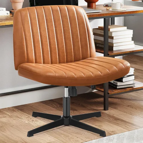Sweetcrispy - Silla de escritorio con patas cruzadas y sin brazos para sentarse en oficina, hogar, sin ruedas, giratoria, asiento ancho, altura