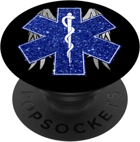 EMT Star of Life - Alas de emergencia con purpurina sintética para teléfonos y tabletas, Negro