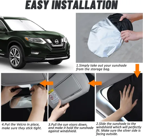 Vista 4 de D-Lumina Parasol para parabrisas para Nissan Rogue 2014-2020 (no para Rogue Sport y Rogue 3ª generación), parasol para ventana delantera, protector