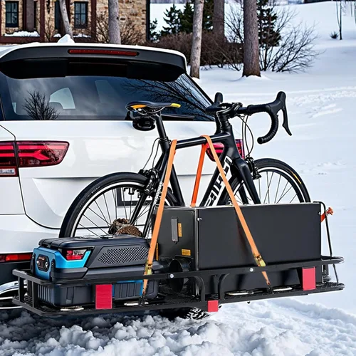 Vista 8 de VEVOR Transportador de enganche plegable de 60 x 24 x 6 – Cesta de carga de capacidad de 500 libras y bolsa impermeable, se adapta a receptor