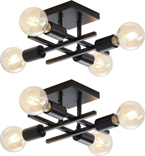 Vista 16 de Lámpara de techo industrial de 4 luces, semiempotrada, moderna lámpara de araña de níquel cepillado, lámpara de techo Sputnik con base de bombilla