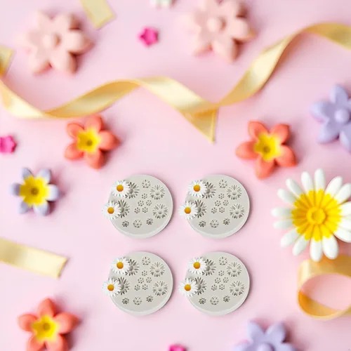 Vista 4 de 4 moldes de silicona con forma de margarita, molde de caramelo para fondant, mini moldes de chocolate con flores para decoración de pasteles