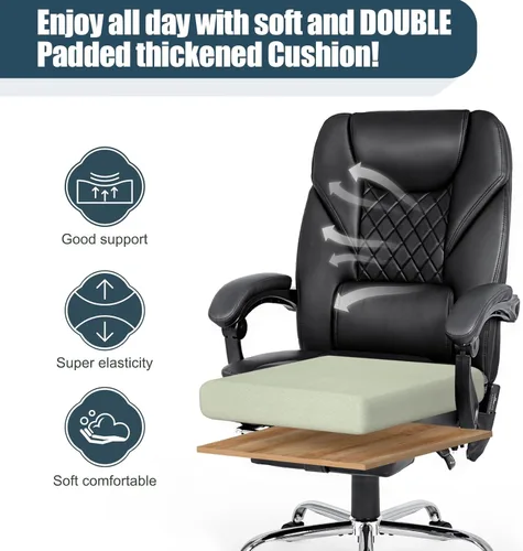 Vista 5 de Silla de oficina ejecutiva de cuero de 400 libras con diseño ergonómico y función reclinable, cómoda silla de escritorio para computadora