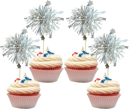 Vista 56 de Gyufise - 30 piezas de fuegos artificiales de papel de aluminio para cupcake, oropel brillante para decoración de pastel, cócteles, cumpleaños, boda