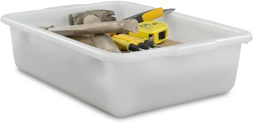 Vista 7 de Morcte Paquete de 3 cajas de autobús comercial de 13 L, bañera de autobús de plástico, color blanco