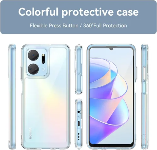 Vista 4 de Funda transparente para Honor X7A, Honor Play 40 Plus/Honor Play 40+ RKY-LX1 con protector de pantalla HD, a prueba de golpes de policarbonato duro