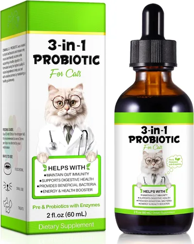 Probiótico para gatos, probióticos 3 en 1 para gatos con enzimas digestivas y prebióticos, apoya la salud intestinal, alivio de la picazón en la