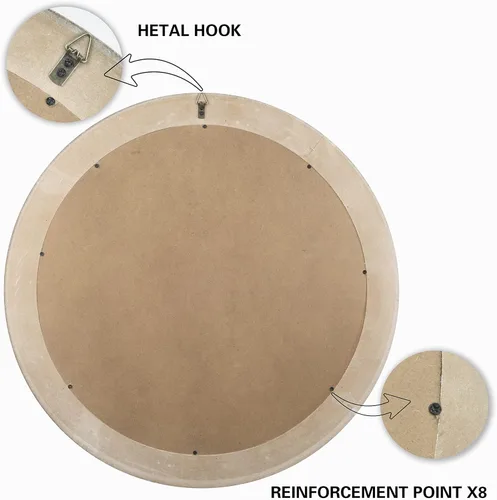 Vista 6 de Reflinto Espejos decorativos redondos de madera de 24 pulgadas para decoración de pared, espejo circular rústico para dormitorio, baño, sala
