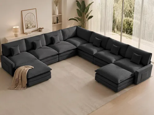 Vista 76 de Sofá seccional modular de 107", sofá de nube en forma de L con otomana Negro