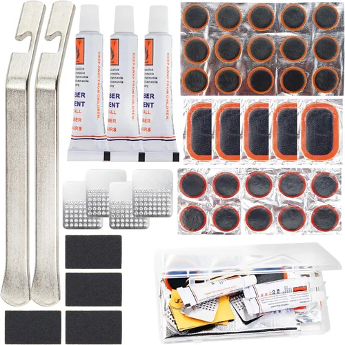 DDJ Kit de reparación de neumáticos de bicicleta, 43 piezas, kit de parches de punción para tubo interior de bicicleta con 30 parques de