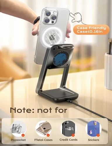 Vista 8 de Magsafe - Estación de carga 3 en 1 para iPhone, cargador inalámbrico con ventilador de refrigeración para iPhone 16, 15, 14, 13, 12 y cargador