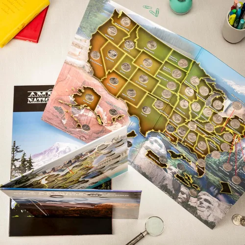 Vista 4 de Conjunto completo de monedas de 25 centavos de parques nacionales, 2010 a 2016, primeras 35 monedas "América la hermosa" en libro de color de lujo +