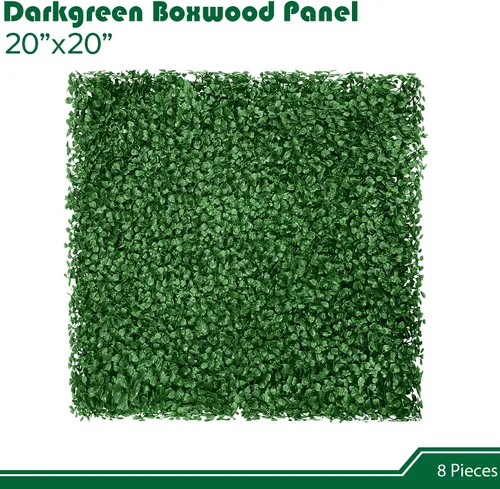 Vista 45 de Paneles de pared de vegetación artificial de 20 x 20 pulgadas, 1 paquete de telón de fondo de pared de boj topiario, seto sintético, pantalla