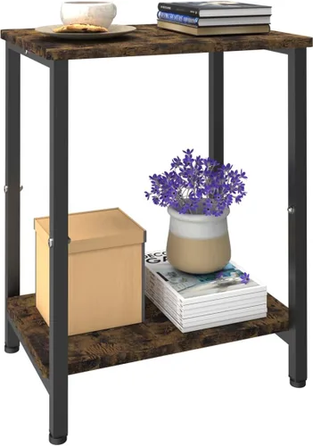 Vista 10 de Mesa auxiliar de 3 niveles, mesa auxiliar resistente con estantes, mesa de noche estrecha para espacios pequeños, mesa de tocadiscos para Blanco