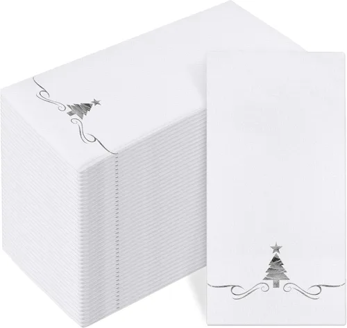 Vista 8 de Paquete de 100 Servilletas Desechables de Invitados de Navidad de 12 x 17 Pulgadas Servilletas de Árboles de Navidad con Papel Dorado Toallas