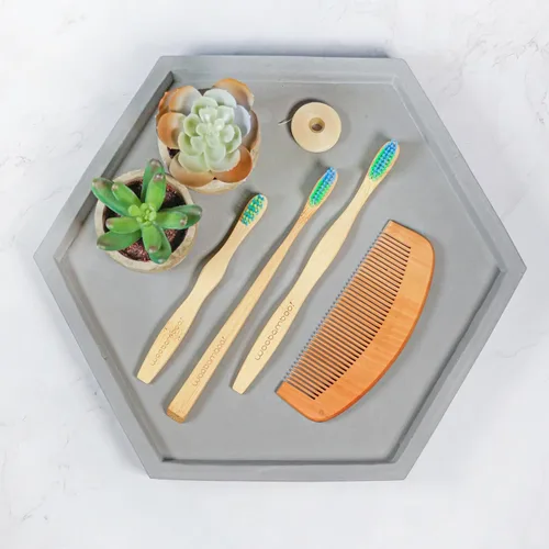 Vista 6 de Woobamboo! Cepillo de dientes de bambú, mango delgado, cerdas suaves, cerdas de nailon sin BPA, ecológico, biodegradable, compostable, vegano