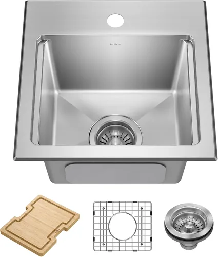 KRAUS Fairlane KWT631-15 - Fregadero de cocina con estación de trabajo de 15 pulgadas con estación de trabajo de calibre 18 y montaje superior con