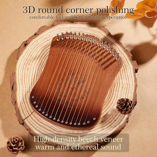 Vista 6 de Lira con Arpa, Kit de Arpa Lyra de 15 cuerdas de 23 pulgadas de Zelkova, instrumentos musicales de cuerda con llave de afinación, bolsa