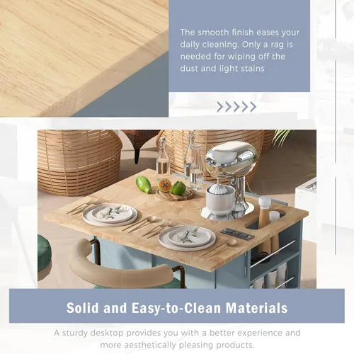 Vista 32 de LUMISOL Carrito de isla de cocina con ruedas de bloqueo con 2 cajones y 4 gabinetes, isla de cocina rodante con estantes ajustables, mesa de madera