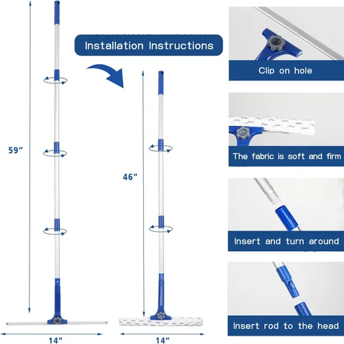 Vista 2 de Escobilla de ducha para ventana con 2 almohadillas de microfibra, escobilla de goma de 14 pulgadas con mango de aluminio de 59 pulgadas de largo