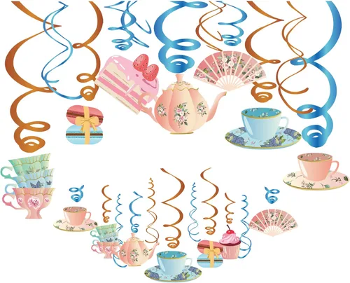 Decoraciones de remolino colgante de té, sombrerero loco, vintage, taza de té para jardín, fiesta, juntos, techo, hogar, oficina, dormitorio (30