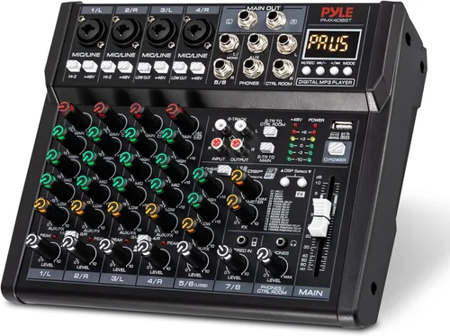 Vista 10 de Mezclador de audio inalámbrico profesional Pyle DJ - Mezclador de sonido con controlador Bluetooth de 4 canales, interfaz de audio USB, 2 entradas