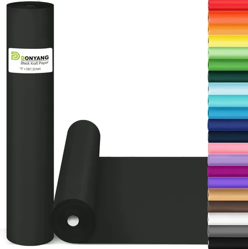 Papel de regalo negro de 15 x 390 pulgadas, rollo de papel kraft para tablón de anuncios, papel de arte, caballete de póster, rollo de papel