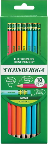 Ticonderoga Lápices de madera, preafilados, #2 HB suaves, colores neón, 18 unidades