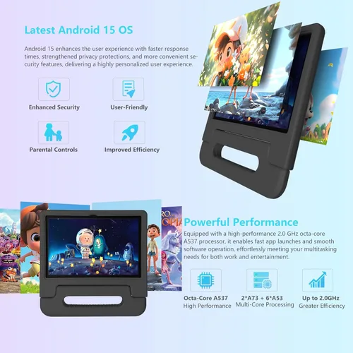 Vista 5 de NRKDUBQ Tablet Android de 15 pulgadas para niños de 10.1 pulgadas con funda protectora EVA, 8 GB de RAM, 64 GB de almacenamiento, tabletas