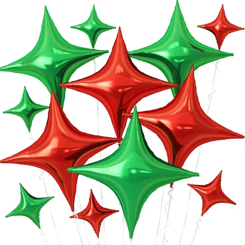 Vista 22 de Globos de Estrella Negra, 12 Piezas Globos de Papel de Aluminio de Estrella de Cuatro Ángulos, 26 Pulgadas y 10 Pulgadas Globo de Película de Negro